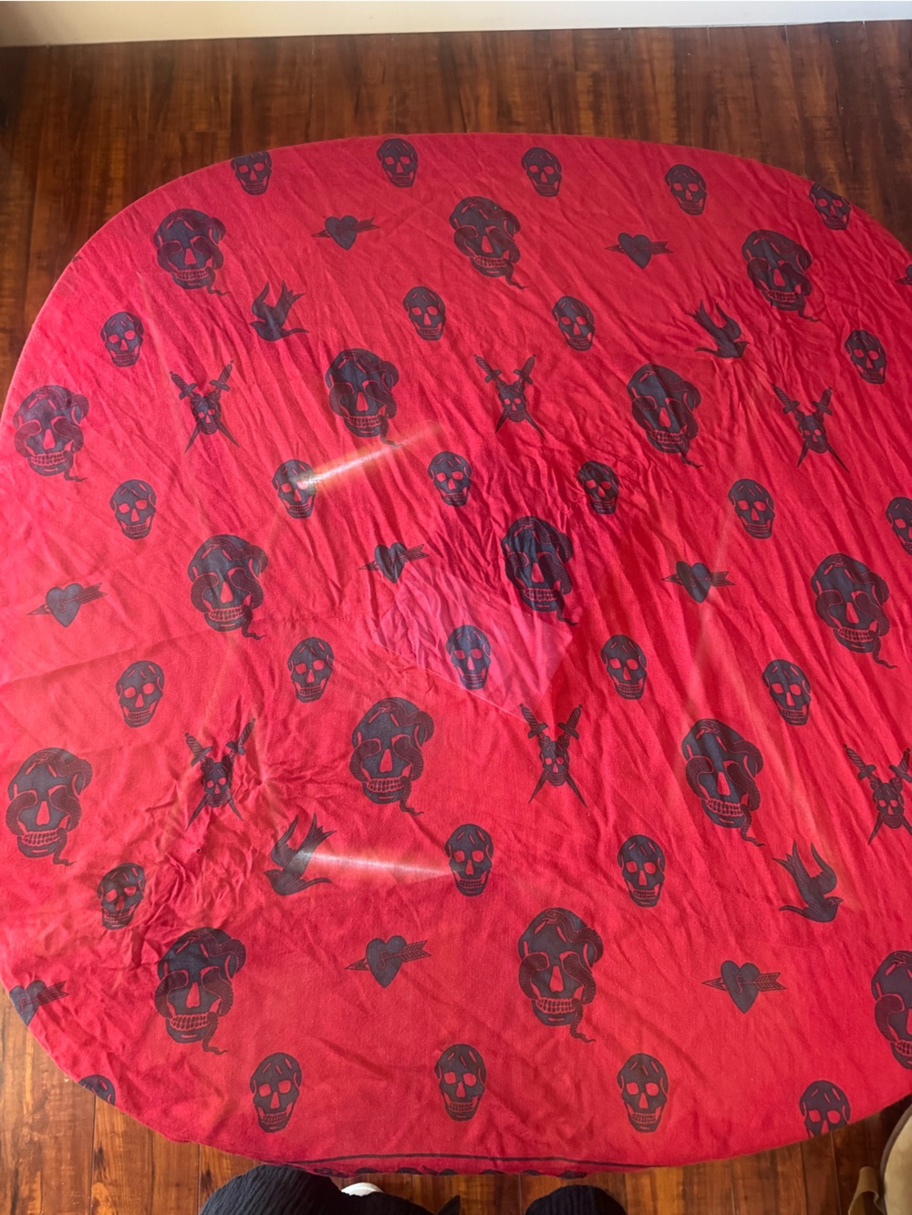 Alexander McQueen Red Circle Skater Skirt with Black Skull Print